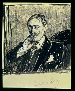 Portræt af den franske forfatter Paul Ambroise Valery (1871-1945) (blæk på papir) af Jacques-Emile Blanche