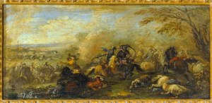 En kamp mellem kristne og muslimer ... (olie på lærred) af Jacques (1621 76) Courtois