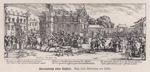 Ødelæggelse af et kloster under Trediveårskrigen af Jacques (after) Callot