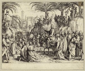 Jesus Kristus på vej ind i Jerusalem (gravering) af Jacques (after) Callot