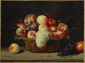 Panier de grenade, peches et raisins - En kurv med granatæble, ferskner og druer ... af Jacques (attr. to) Linard
