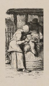 Kvinde, der klipper får af Jacques Adrien Lavieille