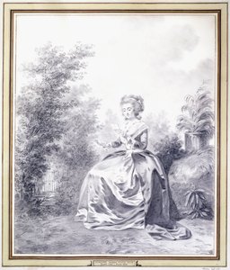 Portræt af Elisabeth Louise Vigee-Lebrun læser et brev, der sidder i haven (sort kridt) af Jacques Antoine Marie Lemoine
