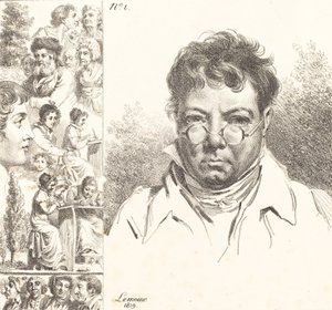 Selvportræt og andre hoveder, 1819 (litografi) af Jacques Antoine Marie Lemoine