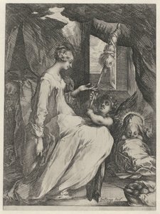 Jomfru Maria spinder med Kristusbarnet og en engel Mary med barn og en engel, der holder en distaff af Jacques Bellange