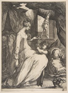 Jomfru og barn med en engel, 1612-16. af Jacques Bellange