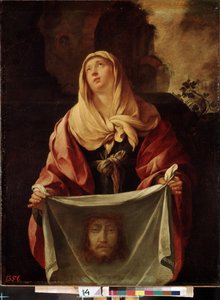 ""Sankt Veronica"". Det hellige slør repræsenterer Kristi ansigt, hvis sved Veronique ville have tørret af under opstigningen til Golgata. Maleri af Jacques Blanchard (1600-1638) 1633-1634 Dim. 127x98 cm Eremitagemuseet, Sankt Petersborg (Saint-Peters
