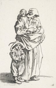En mor og hendes tre børn, fra The Beggars (La mere et ses trois enfants) af Jacques Callot