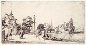 En vej langs flodbredden (pen og brunt blæk på papir) af Jacques Callot