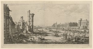 Udsigt over Louvre, blad fra serien «To store udsigter over Paris» af Jacques Callot