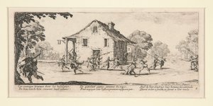 Kampscene foran et hus, fra The Miseries and Disasters of War, #4 af et sæt på 18 af Jacques Callot