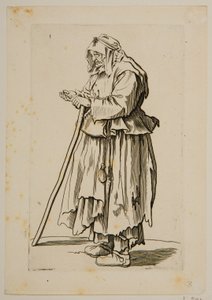 Tiggerkvinde modtager almisse (ætsning) af Jacques Callot