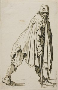 Tigger på krykker iført hat, tallerken fire fra The Beggars af Jacques Callot