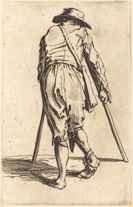 Tigger med krykker og hat, set bagfra af Jacques Callot