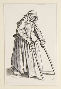 Tiggerkvinde på krykker fra The Beggars (La mendiante aux bequilles) af Jacques Callot