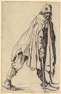 Tigger med krykker og hat, blad 4 i serien "Tiggerne" af Jacques Callot