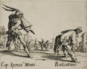 Capitan Spessa Monti - Begattino, tallerken 10 fra Balli di Sfessania af Jacques Callot