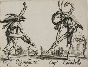 Kaptajn Esgangarato - Kaptajn Cocodrillo, plade 14 fra Balli di Sfessania af Jacques Callot