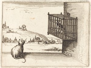 Kat ser på burfugl af Jacques Callot
