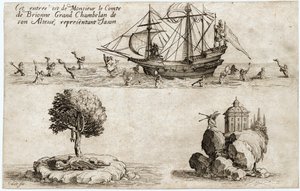 Combat a la barriere: indtoget af Monsieur le Comte de Brionne, storkammerherre for hans højhed Karl IV af Lorraine ... (kobberstik) af Jacques Callot