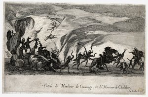 Combat a la barriere, indtoget af Sieures de Couvonge og de Chalabre ... (kobberstik) af Jacques Callot