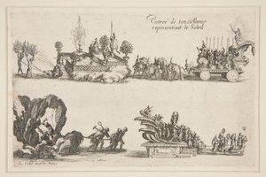 Kæmpe? barrieren, hans højheds indgang (Charles IV), der repræsenterer solen af Jacques Callot