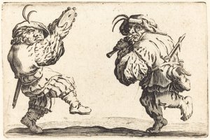 Dansere med fløjte og tamburin, ca. 1622. af Jacques Callot