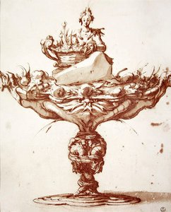 Design til et springvand (blæk og vask på papir) af Jacques Callot