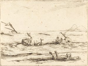 Delfiner og krokodille af Jacques Callot