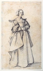 Kvindefigur (sort kridt på papir) af Jacques Callot