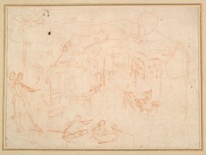 Figurstudier (recto); Et scenesæt (verso) af Jacques Callot