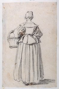 Figur bagudvendt (sort kridt på papir) af Jacques Callot