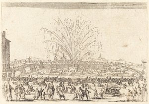 Fyrværkeri på Arno, Firenze af Jacques Callot