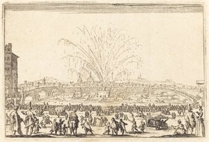 Fyrværkeri på Arno, Firenze af Jacques Callot