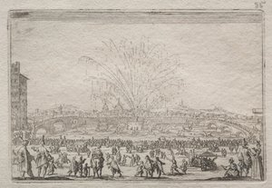 Fyrværkeri på Arno, ca. 1622. af Jacques Callot