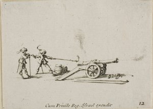 Affyring af Canon, plade tolv fra The Military Exercises af Jacques Callot