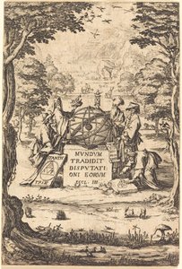 Frontispice til den hellige kosmologi-titel med astrologer. af Jacques Callot
