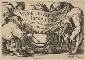 Frontispice, fra Varie Figure Gobbi, suite også kaldet Les Bossus, Les Pygmées, Les..., 1616-22. af Jacques Callot