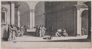 Den store passionshistorie, Fodvaskningen. Første blad i en serie på 7 blade (Lieure 281, Meaume 12) af Jacques Callot