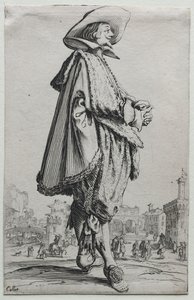 La Noblesse: Gentleman, der står i profil med foldede hænder af Jacques Callot