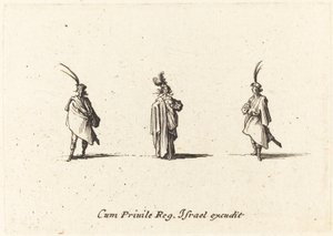 Dame i lang kappe og to herrer af Jacques Callot