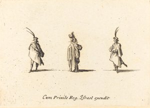 Dame i lang kappe og to herrer af Jacques Callot