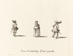 Dame med foldede arme og to herrer af Jacques Callot