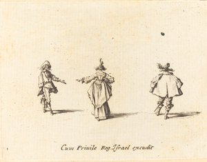 Dame med strakt Arm, set bagfra, og to herrer af Jacques Callot
