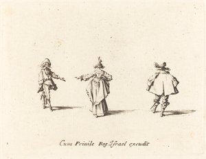 Dame med strakt Arm, set bagfra, og to herrer af Jacques Callot