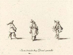 Dame med Plumes, and Two Gentlemen, sandsynligvis 1634. af Jacques Callot
