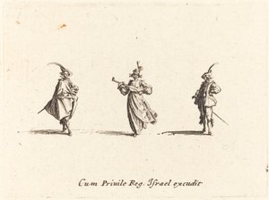 Dame med strengeinstrument og to herrer af Jacques Callot