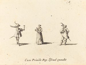 Dame med vinflaske og to herrer af Jacques Callot