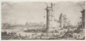De to fantastiske udsigter over Paris: Udsigt over Pont Neuf af Jacques Callot