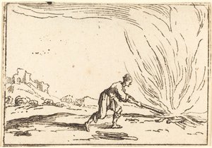 Mand, der deltager i en brand af Jacques Callot
